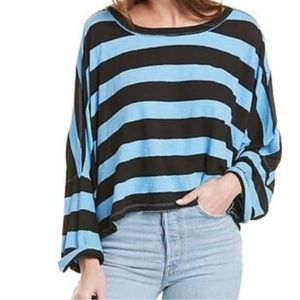 We The Free Top Free People East West Blue Striped T-Shirt Slouchy Dolman Sleeve
